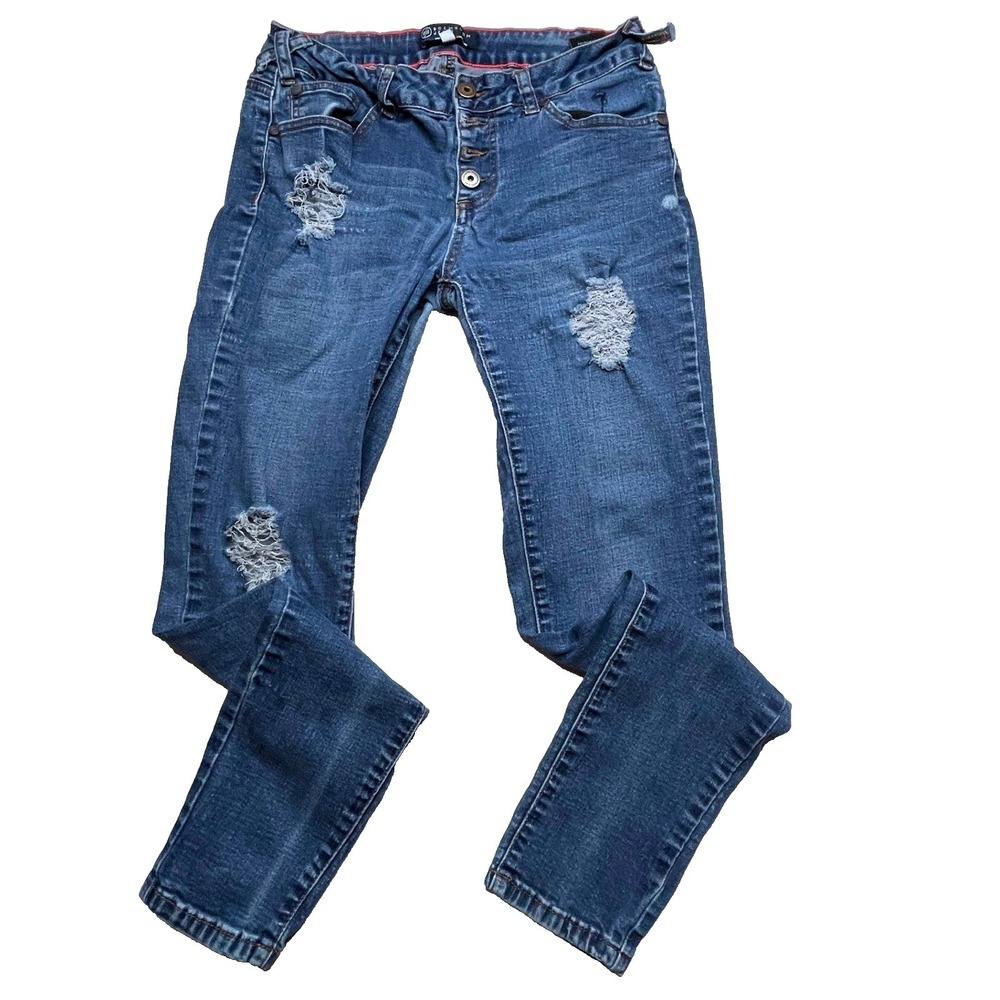 Boom Boom Jeans Womens Size 9 Skinny Distressed Blue Denim Button Fly Jeans